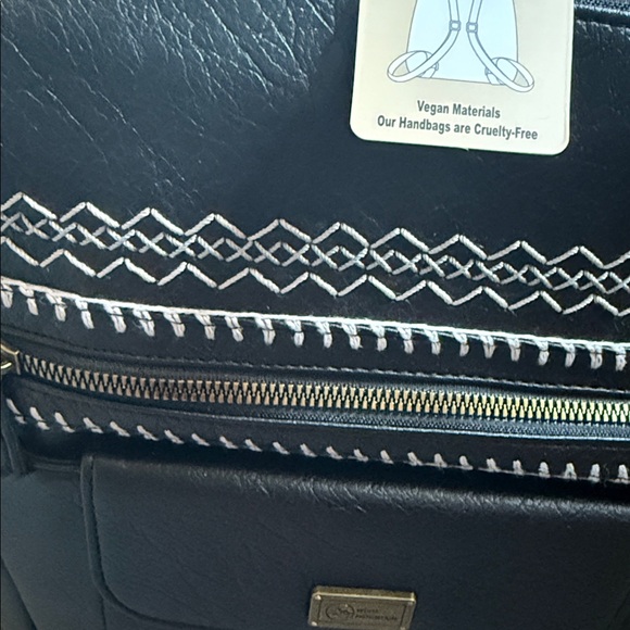 White Mountain Black Faux Leather Embroidered Backpack main image 7